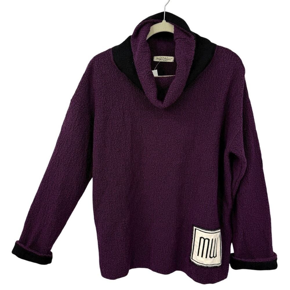 Margaret Winters Cowlneck Tunic Sweater Oversize Medium Boucle Knit Eggplant